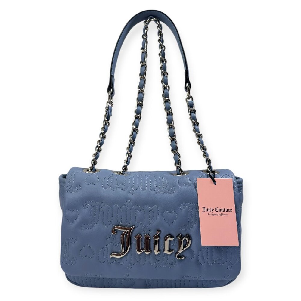 Juicy Couture YK2 Say My Name Flap Quilted Hearts Crossbody Bag Slate Blue - Picture 12 of 12
